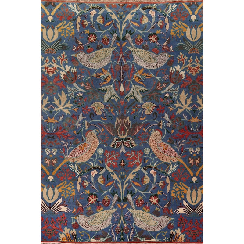 Animals Design Blue Ziegler Oriental Area Rug Hand-Knotted Wool Carpet - 9'11" x 13'8"