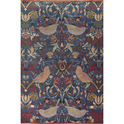 Animals Design Blue Ziegler Oriental Area Rug Hand-Knotted Wool Carpet - 9'11" x 13'8"