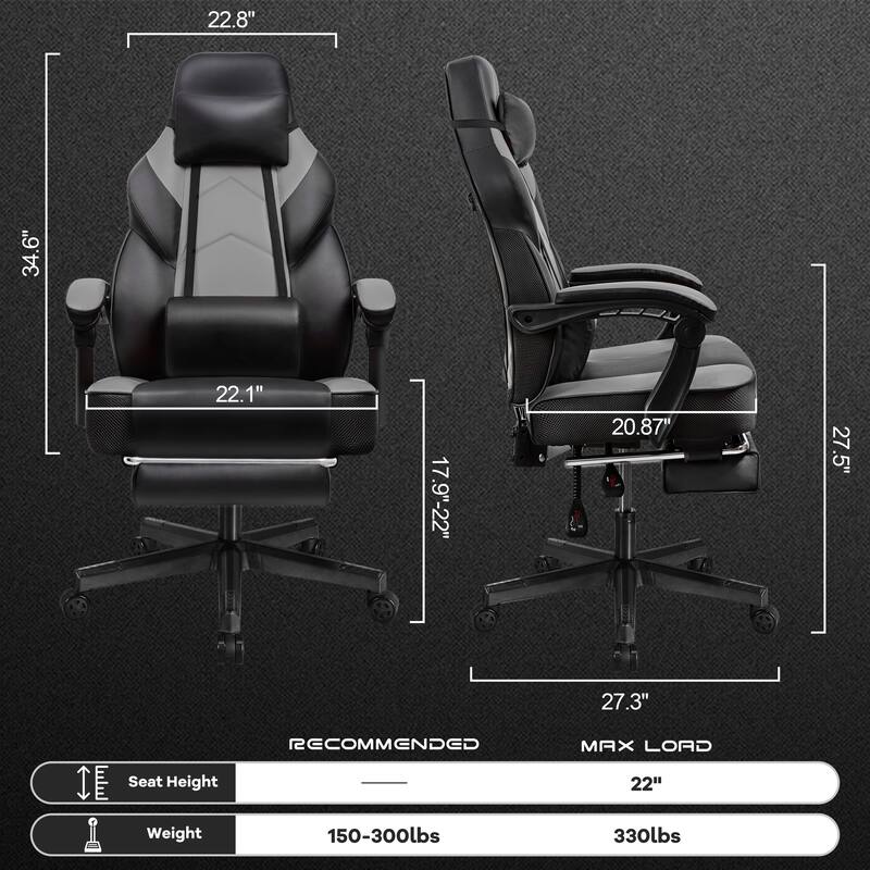 Adjustable Ergonomic Gaming Chair, Swiveling Racing Computer Chair with Footrest