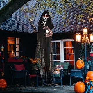 Guitar-Playing Grim Reaper Halloween Decoration with Red Glowing Eyes & Sound Activation
