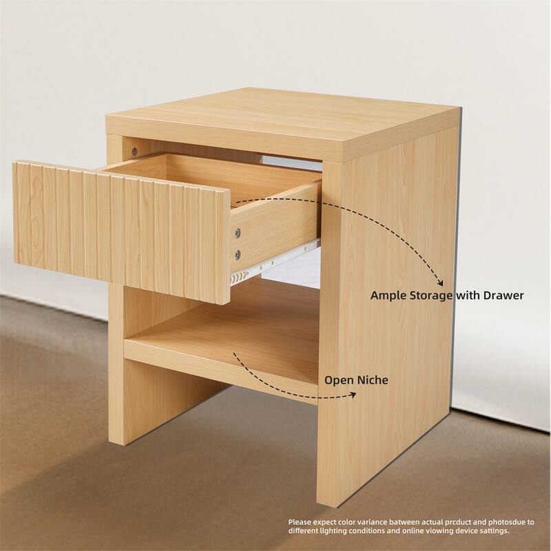 Night Stand with Drawer Storage Fluted Bed Side Table