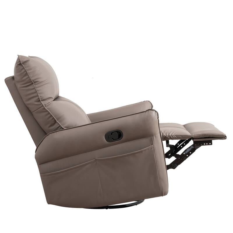 PU Rocking Recliner Chair, 360 Swivel Nursery Rocking Chair, Rocking Swivel Recliner Chair for Bedroom, Side Pocket