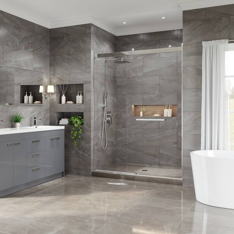 Eviva Glide Sliding Frameless Shower Door with Tempered Glass