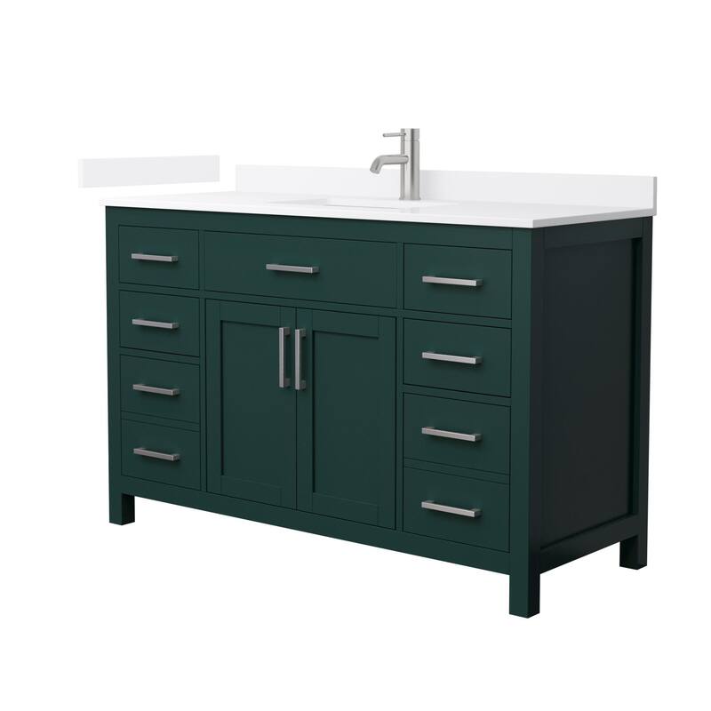 Wyndham Collection WCG2424-54S-QTZ-UNSMXX Beckett 54" Free Standing - Green / White Quartz Top / Brushed Nickel Hardware