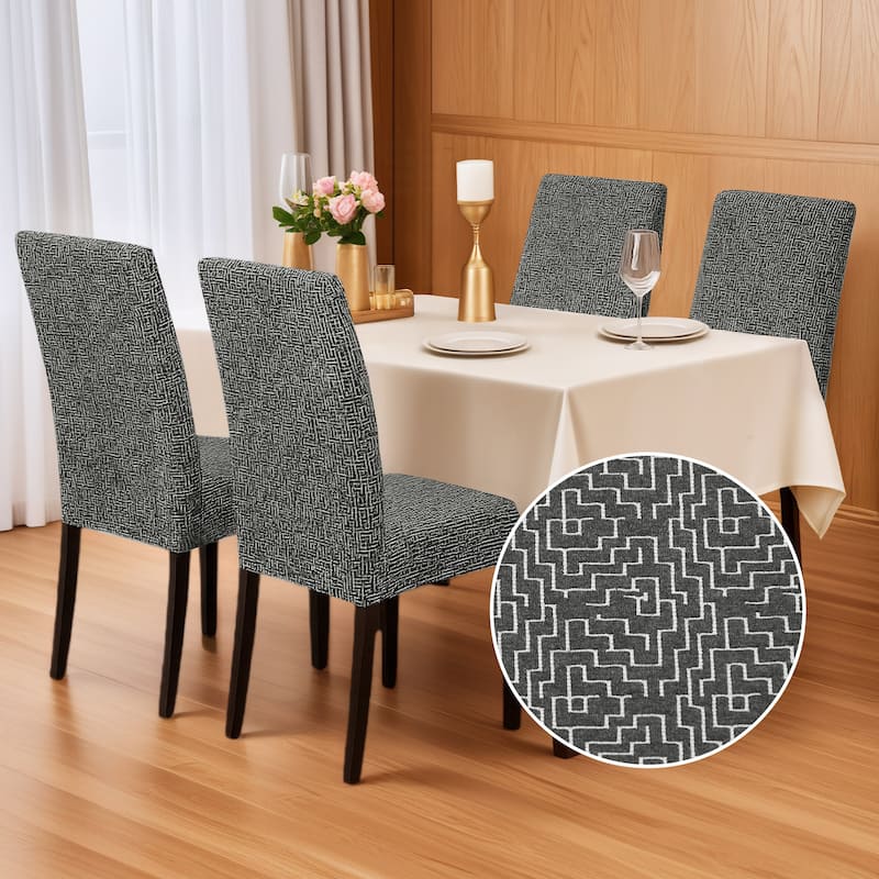 Stretch Jacquard Spandex Chair Covers 4 Pieces - 18x18x24 Inch - Dark Grey