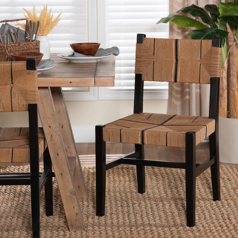 Prita Bohemian Paper Loom and Black Mahogany Wood Dining Chair