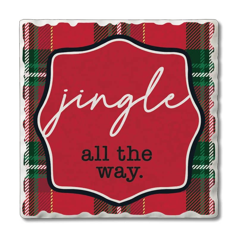 4 Pack Single Absorbent Stone Coaster with Protective Cork Backing Made in The USA 4" Square, Easily Wipes Clean - Multi