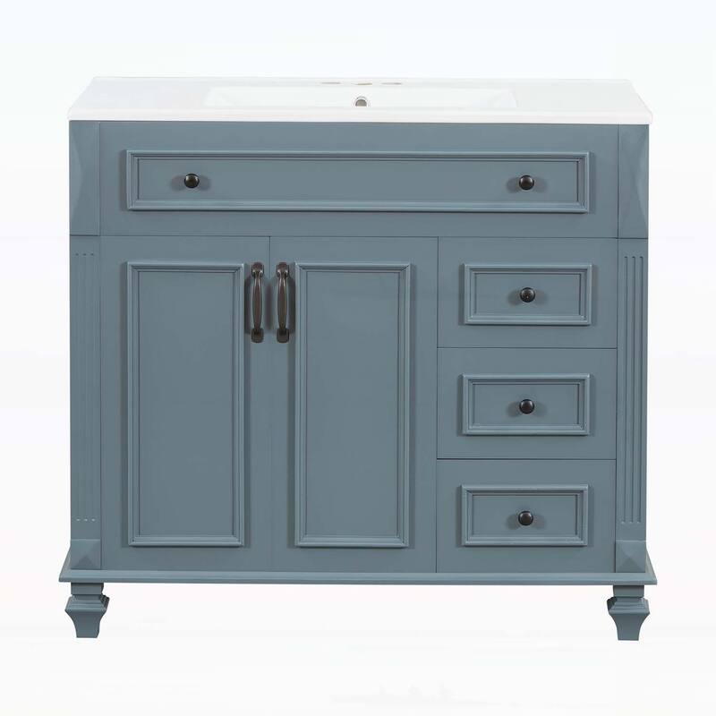 Freestanding Vanity Set with Flip-Out Drawer,3 Drawers,2 Soft-Close Doors