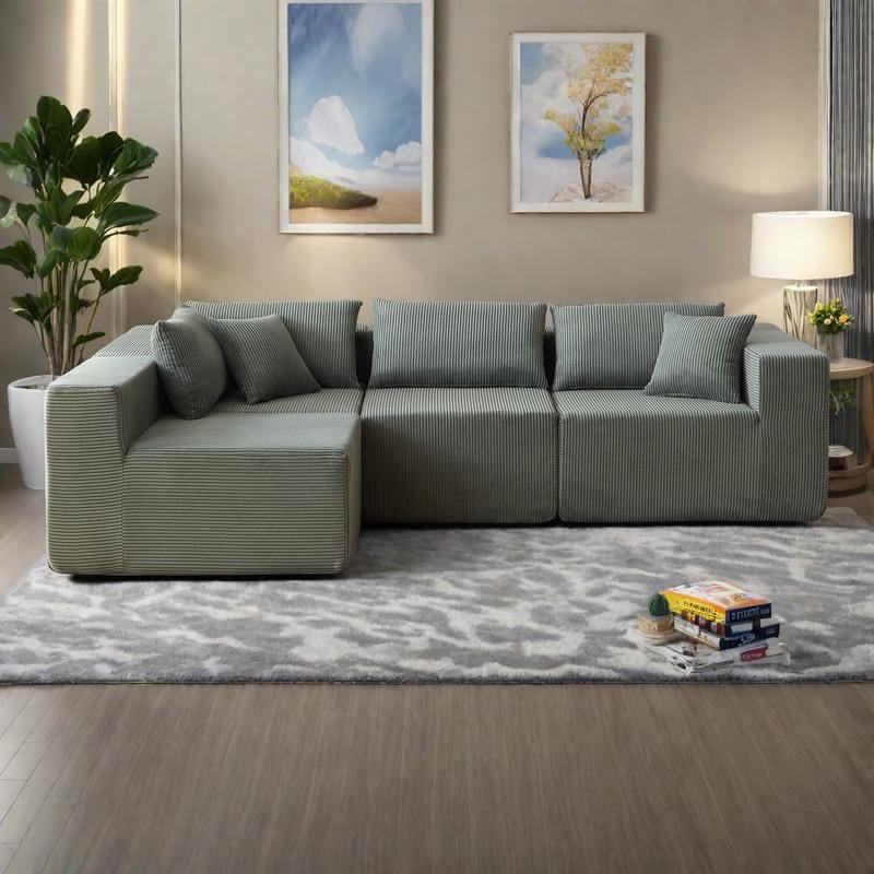 104" Corduroy Modular L-Shaped Sectional Sofa with 4-Piece Free Combination, Foam-Filled Cushions - Green