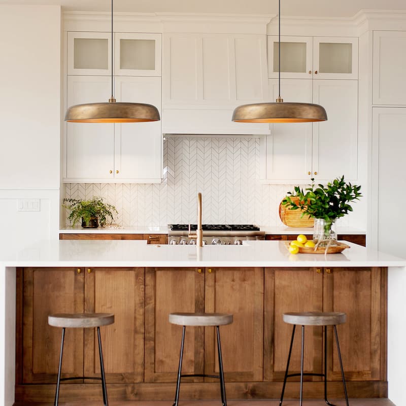 1-Light Modern Vintage Brown Dome Pendant Light for Kitchen Island - 23.6 in. W x 6.3 in. H