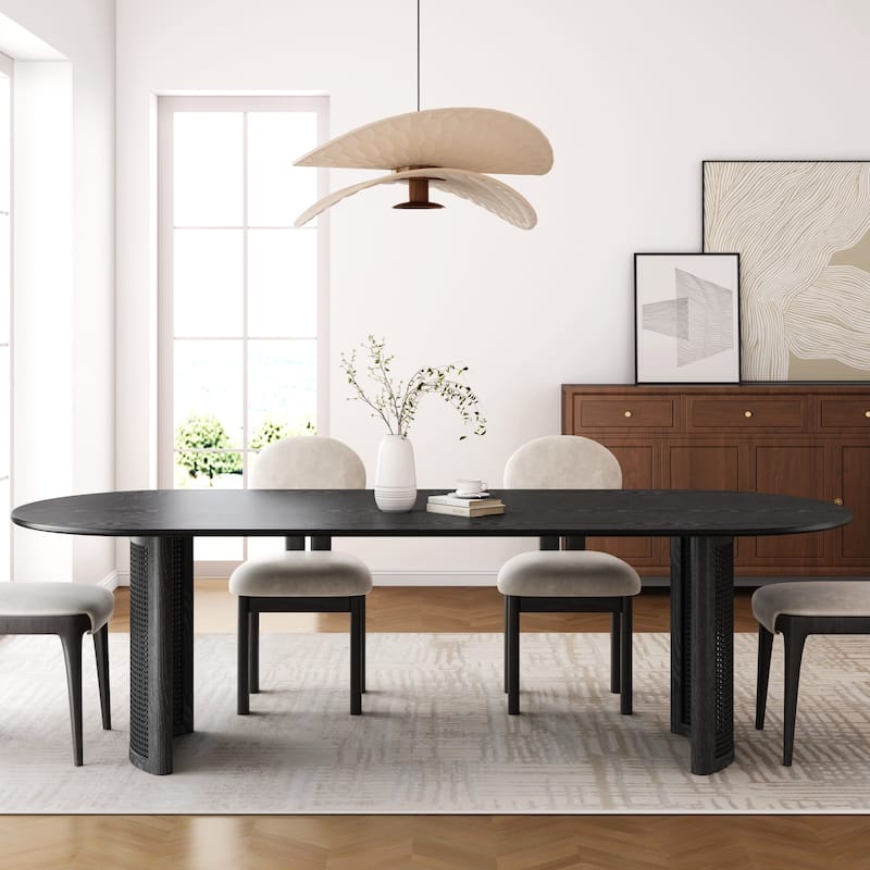 79"L×33.5"W Oval Wood Dining Table Double Pedestal Kitchen Table - Black