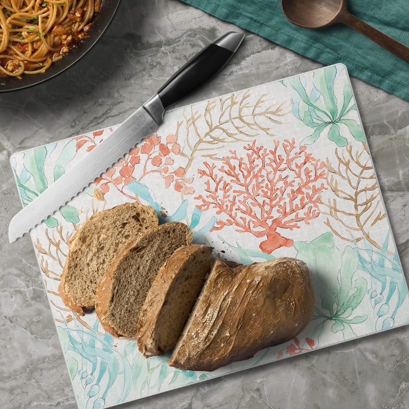 Coastal Seaside Decorative 3mm Heat Tolerant Tempered Glass Cutting Board 10" x 8" Manufactured in the USA Dishwasher Safe