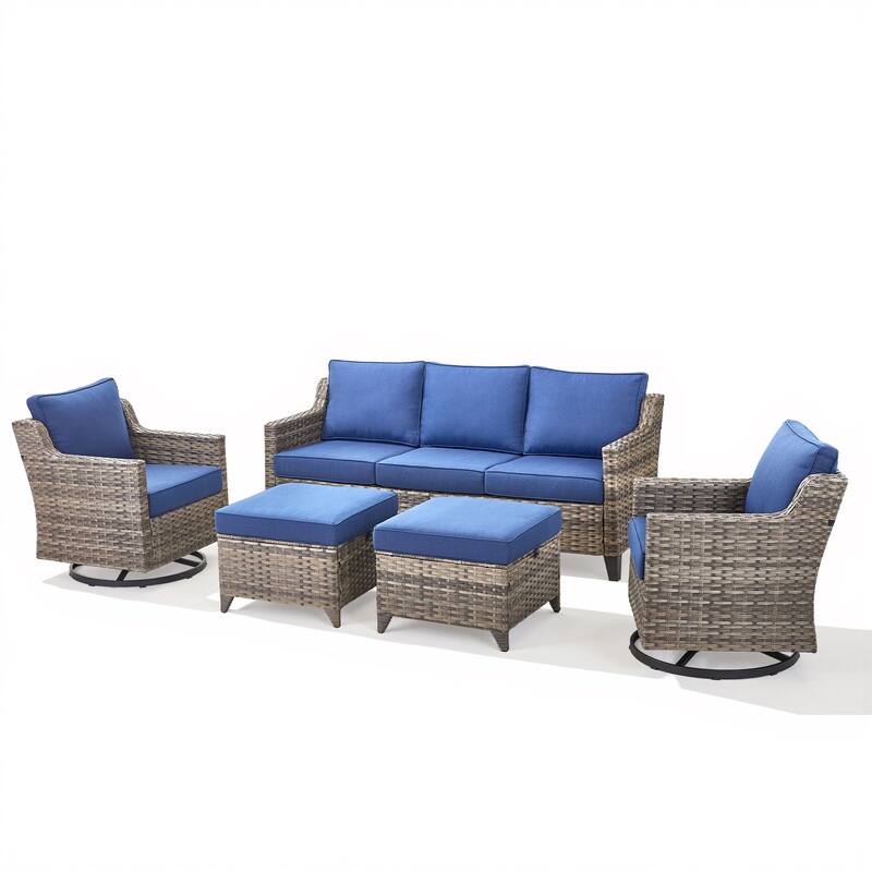 Pocassy 5-Piece Outdoor Sofa Swivel Chair with Ottoman Set