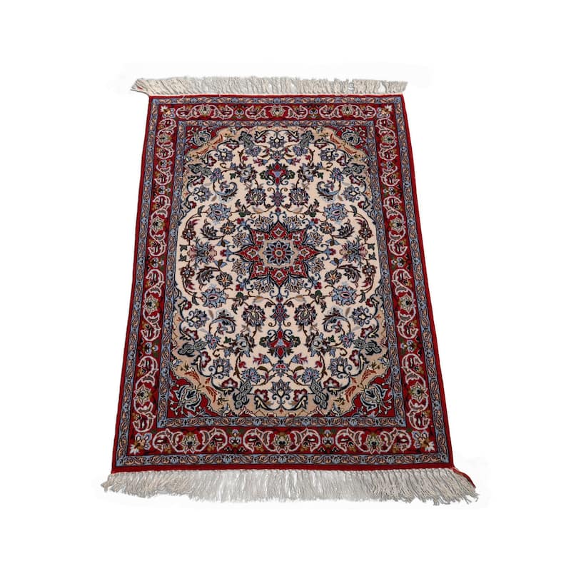 2'4''x3'4'' Hand Knotted Wool Ivory Isfahan Traditional 500 KPSI Rug - 2' 4'' x 3' 4''