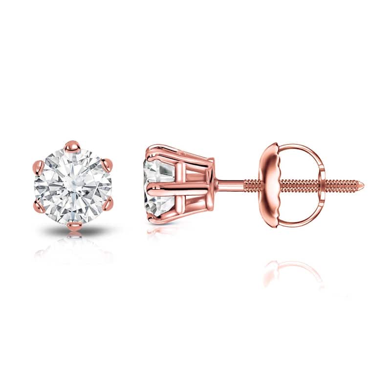 Auriya 14k Gold 1/2ctw Round Diamond Stud Earrings 6-Prong (I-J, SI2-SI3) - Rose