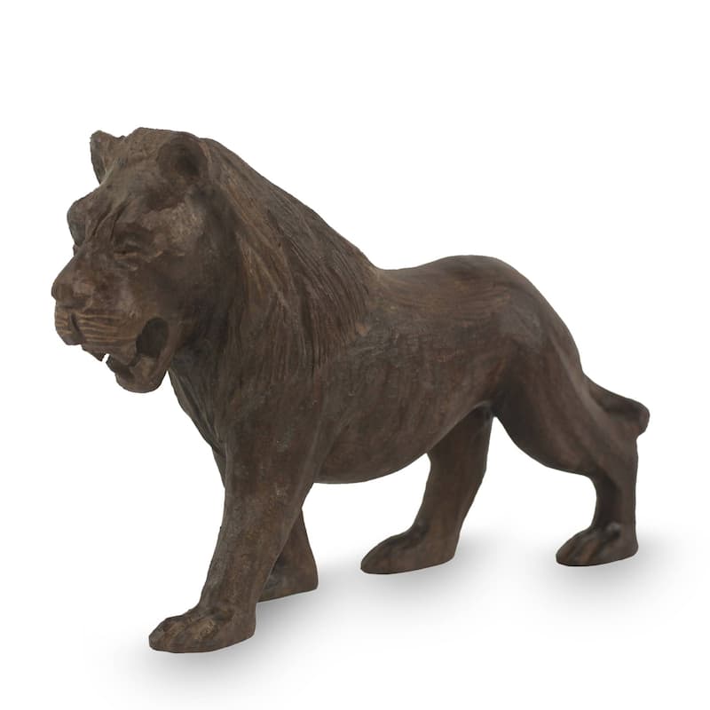 Handmade Lion Majesty Ebony sculpture (Ghana) - 27 x 17 x 11
