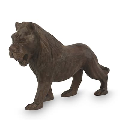 Handmade Lion Majesty Ebony sculpture (Ghana) - 27 x 17 x 11
