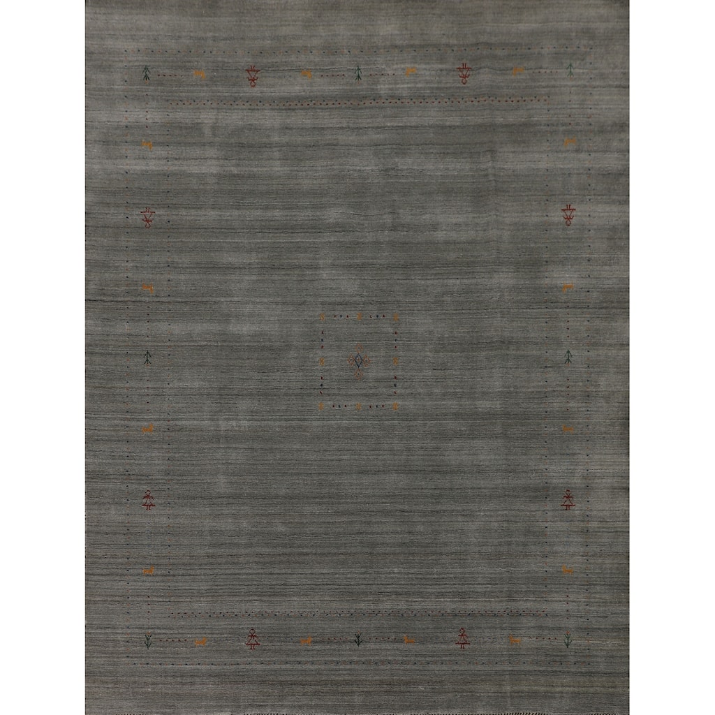 Gray & Green Gabbeh Indian Area Rug Handmade Wool Carpet - 8'3" x 9'10"