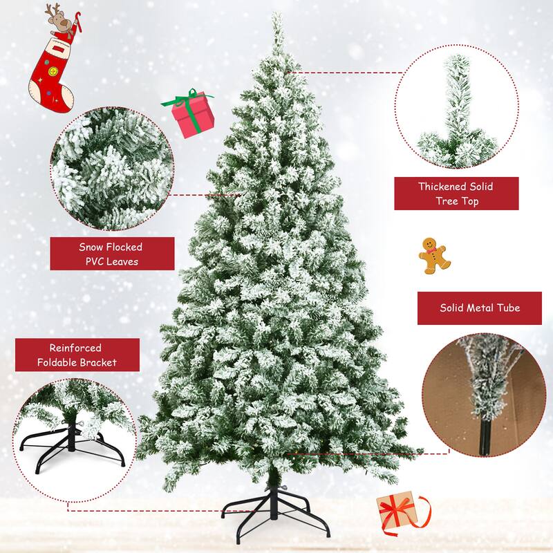 4.5FT/6 FT/7.5 FT Snow Flocked Christmas Tree Artificial Pine Tree