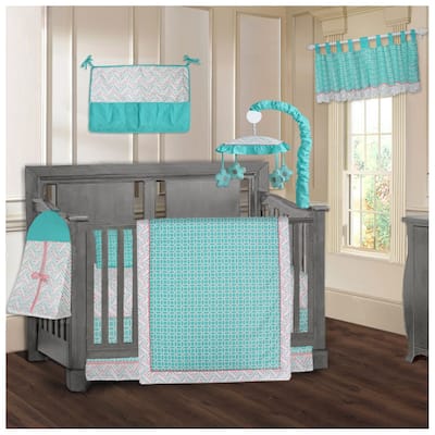 BabyFad Lattice Chevron Turquoise 9 Piece Crib Bedding Set