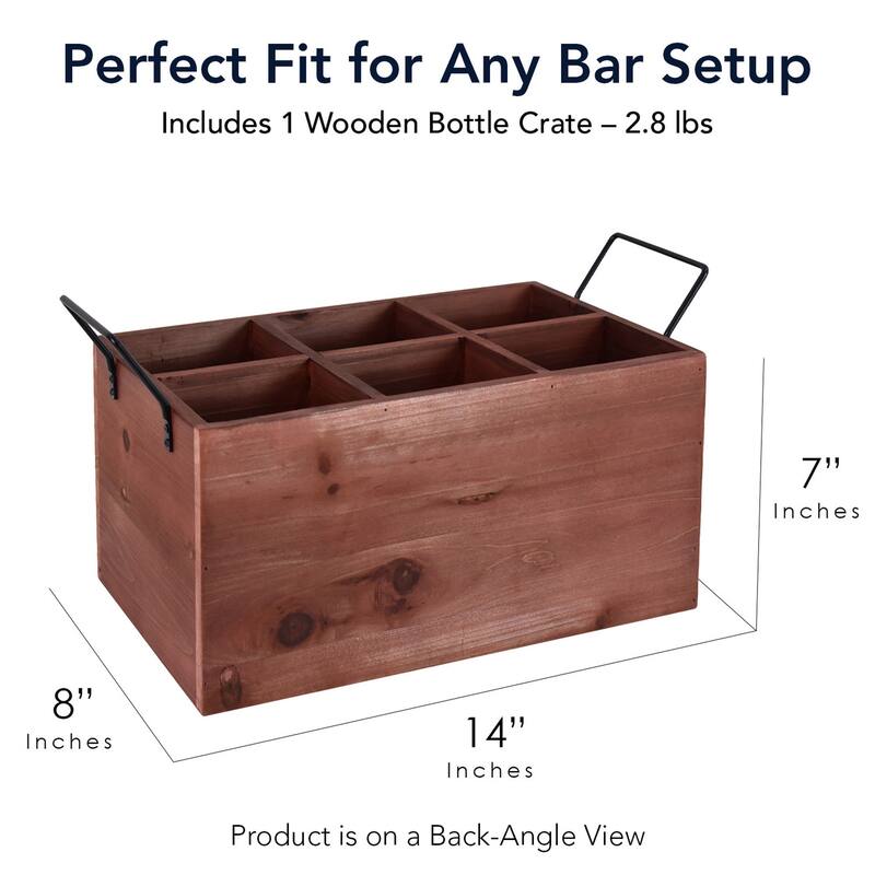 American Art Decor The Bourbon Bar Wood Crate Bottle Holder with Metal Handles - 7" H x 14" L x 8" D
