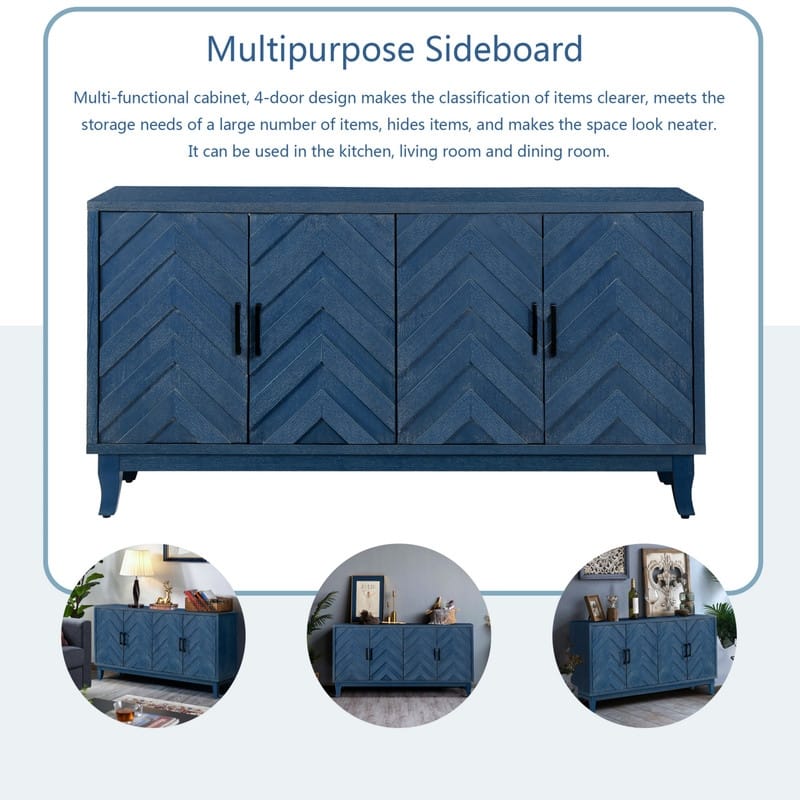 60"W Vintage Style Thickened Sideboard Storage Cabinet