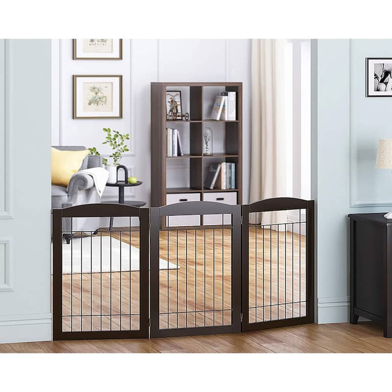 Spirich Freestanding Black Wire Pet Gate,60 inches Extra Wide,30 inches Tall Dog Gate ,Pet Puppy Safety Fence, 3 Panels