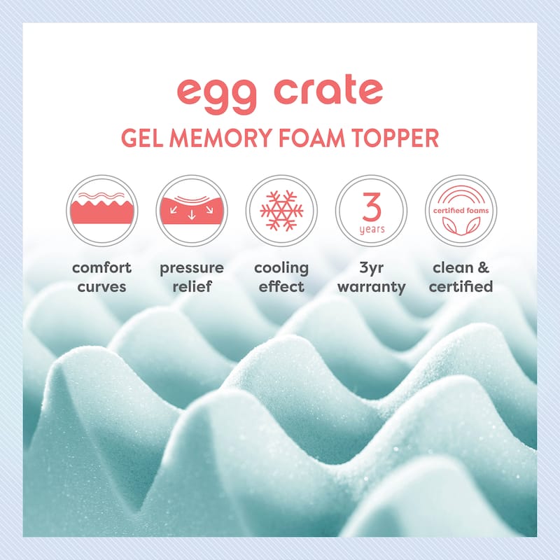 2 Inch Cooling Gel Egg Crate Memory Foam Mattress Topper