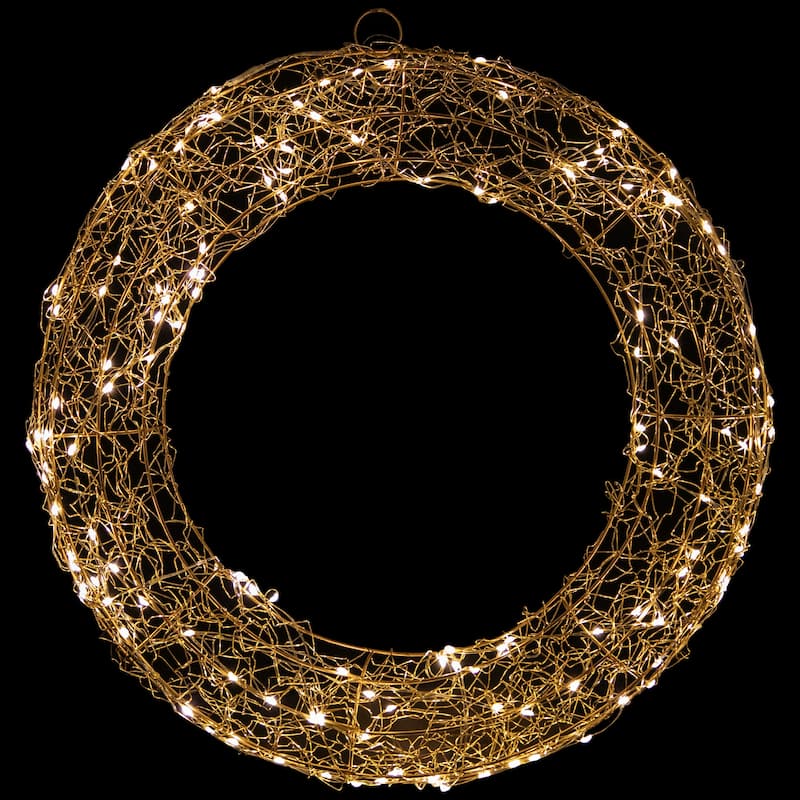 18" LED Lighted Gold Wire Wreath Outdoor Christmas Decoration