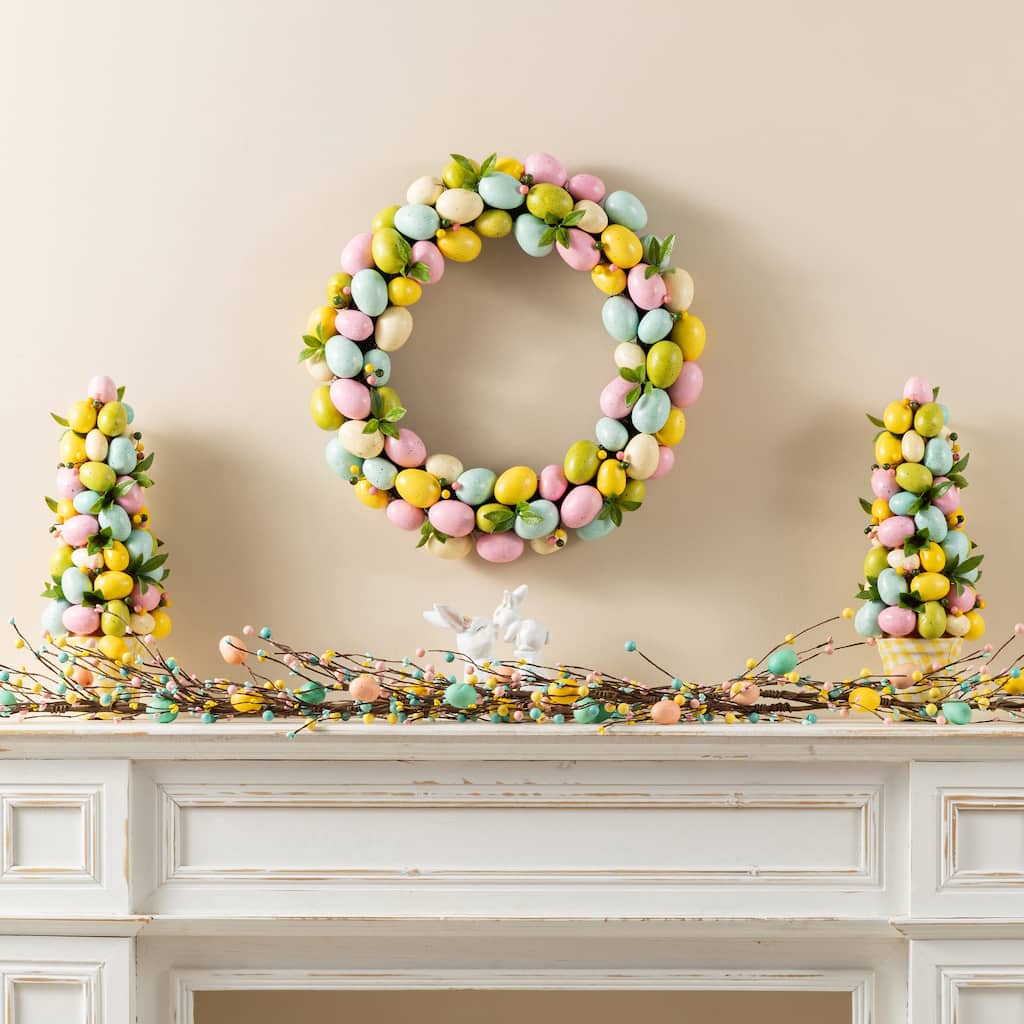 Glitzhome 18"D Easter Eggs Wreath for Front Door Wall Decoration