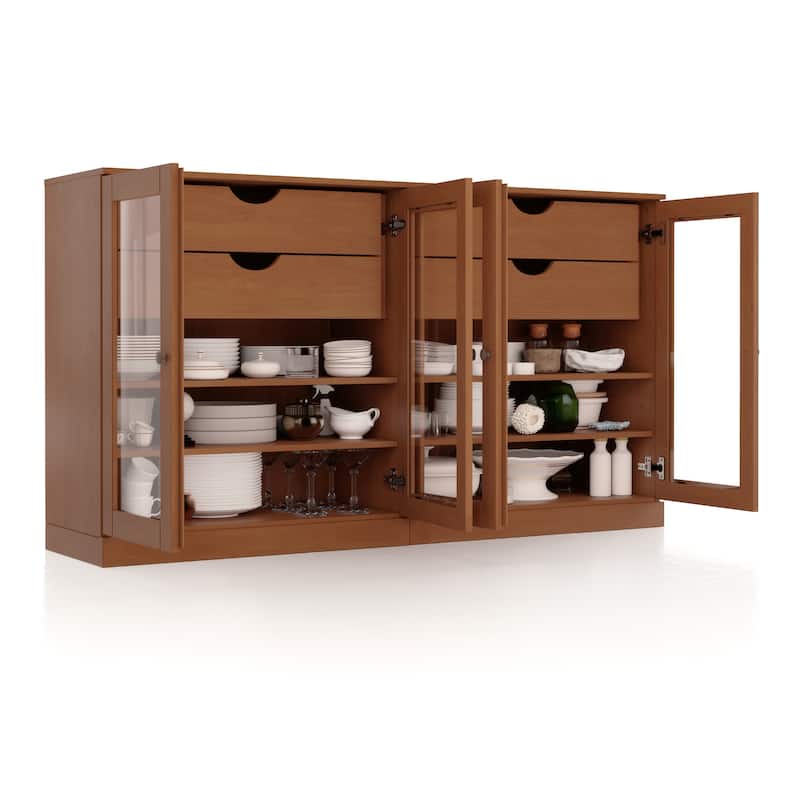 Palace Imports 100% Solid Wood 64" Sideboard with Clear Glass Doors, 4-Drawers and Adjustable Shelves