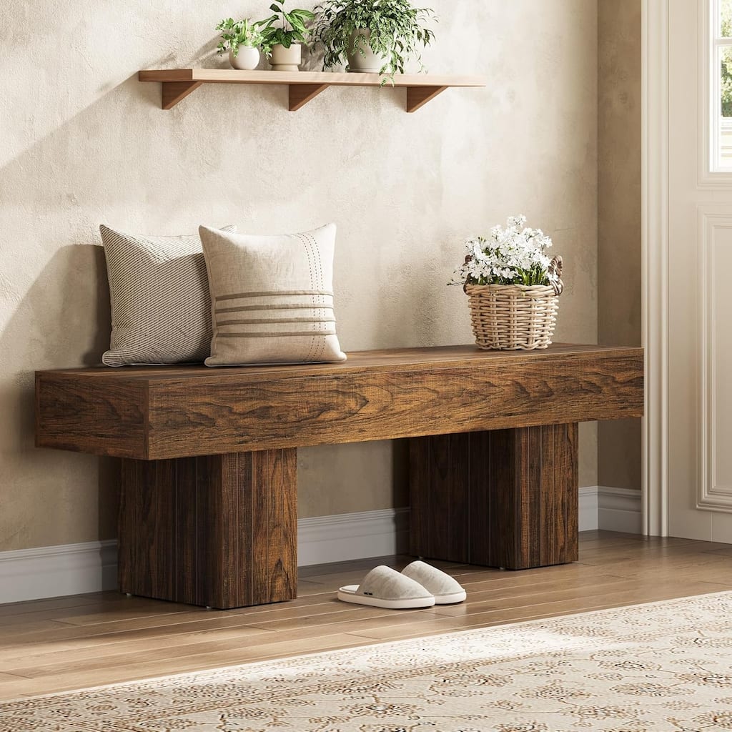 55 Inch Farmhouse Wood Entryway Dining Bench End of Bed Bench Hallway - 17.7" H × 55.11" W × 13.77" D