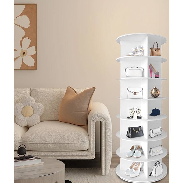 7 Tier Rotating Shoe Rack Tower, Spinning Shoe Display, Vertical Handbag Rotate Shoes Closet Organization