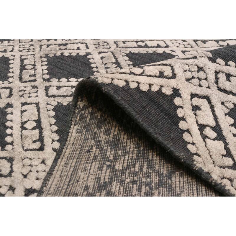 ECARPETGALLERY Hand Loomed Elysian Dark Grey Viscose, Wool Rug - 5'11 x 8'11