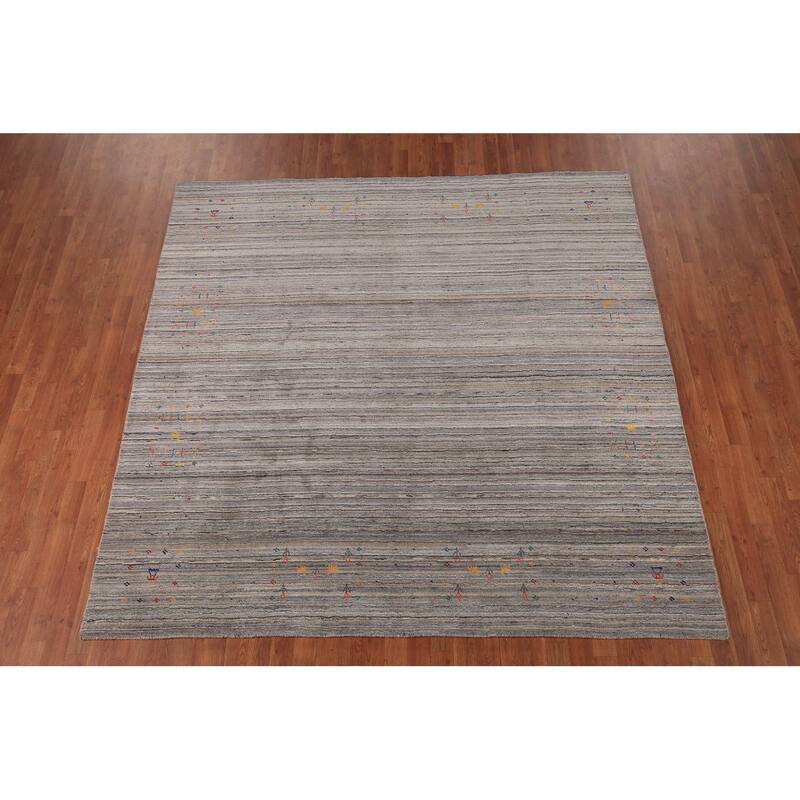 Tribal Striped Gabbeh Indian Square Area Rug Handmade Wool Carpet - 7'11" X 7'11"