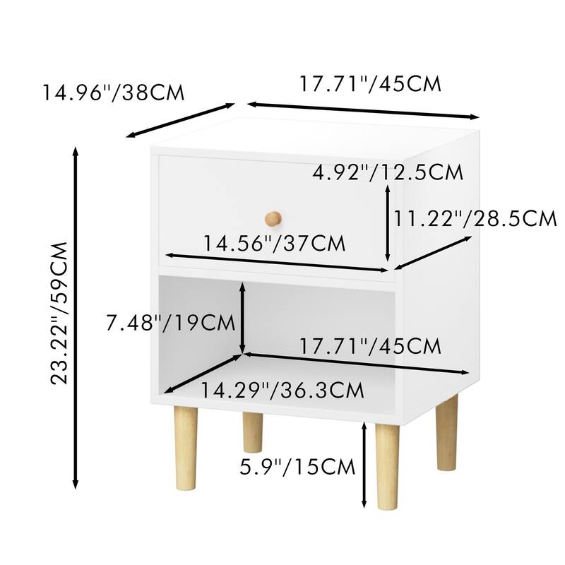 Modern Sofa Side Table Nightstand with Drawer, Bedroom Bedside Table Storage Cabinet with Open Shelf