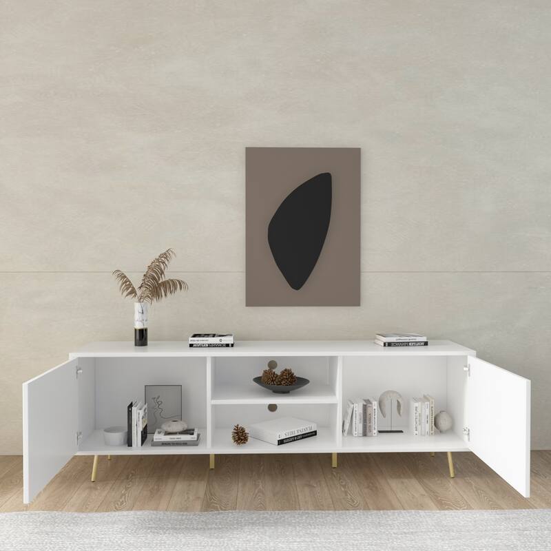 Timechee TV Stand for TVs up to 73"(Brown/White)
