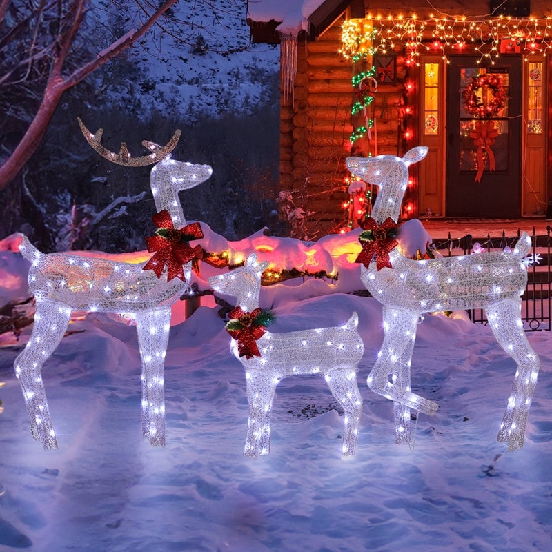 2D Deer Family Set of 3 Christmas Decorations