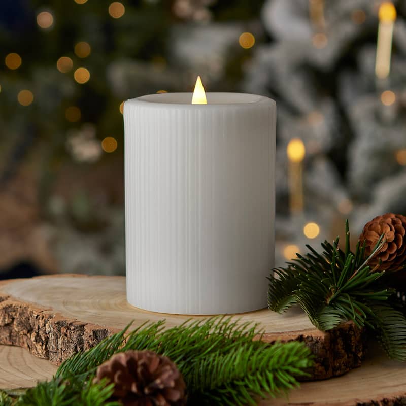 Fine Ribbed Motion Flameless Candle 4x6 White