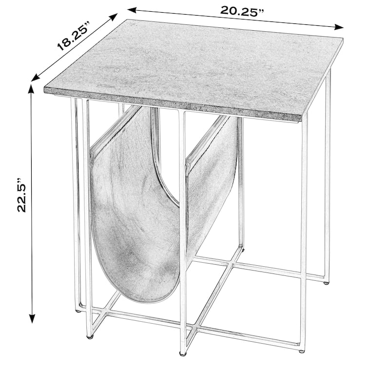 Stephanik 20.25 in. W Rectangular Marble & Leather Magazine Side Table