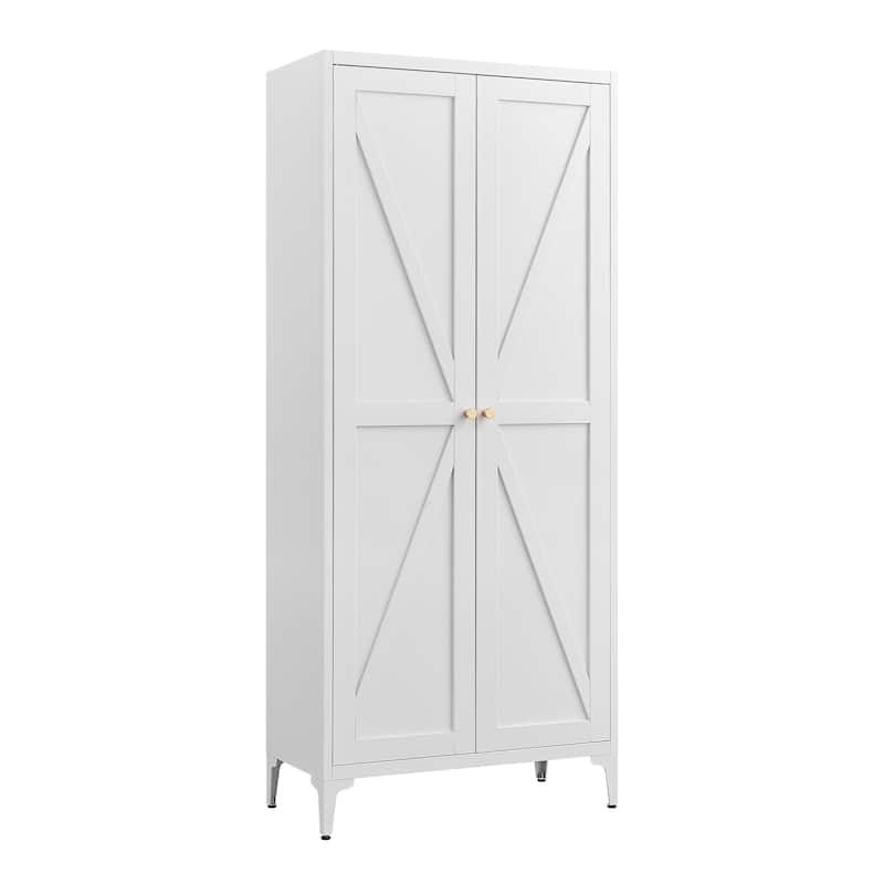 2 Doors Metal Storage Cabinet Kitchen Pantry Cabinet With Adjustable Shelves Tall Steel Cabinet Locker