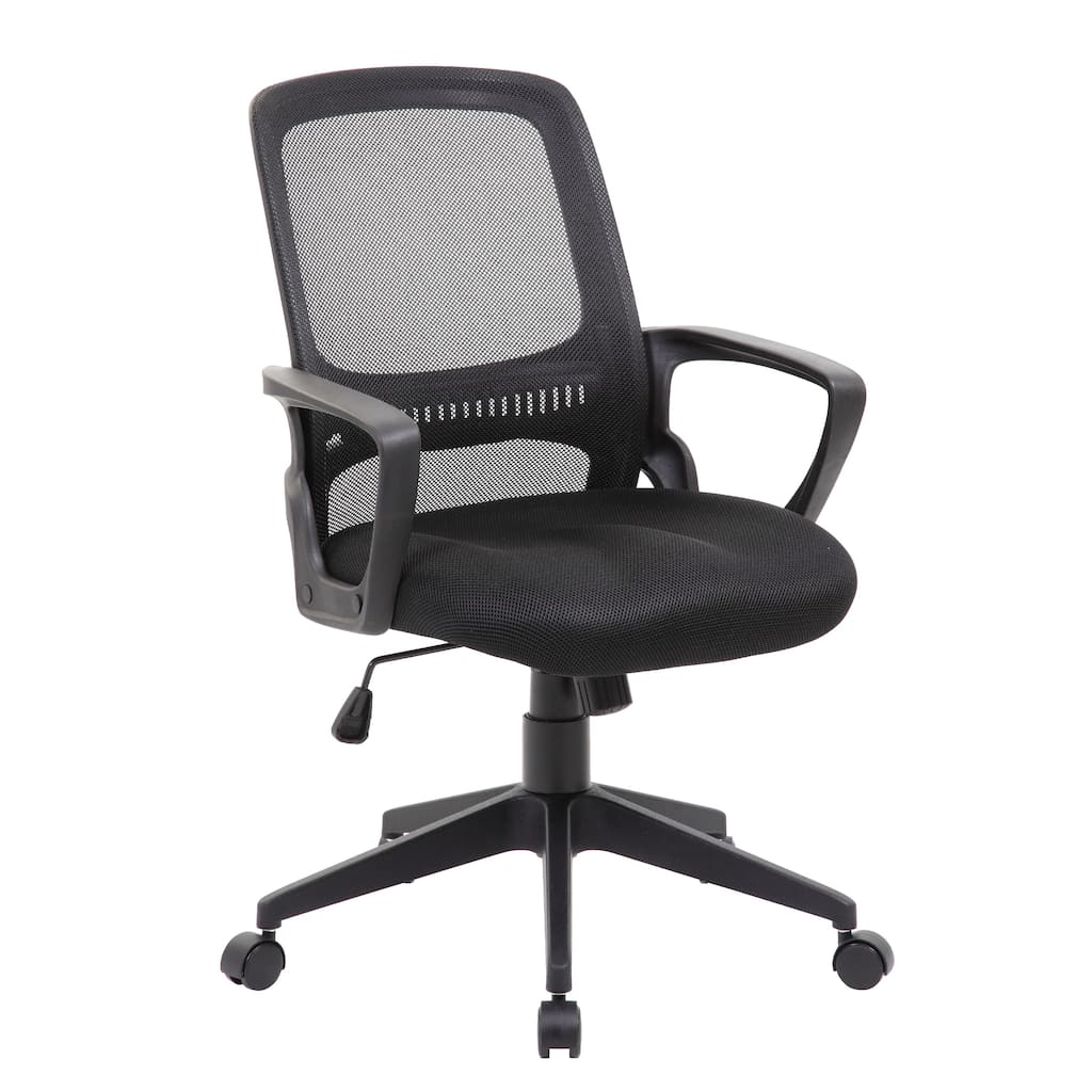 Rolling Task Chair, Black Mesh, Tilt Tension and Spring Tilt, Loop Arms
