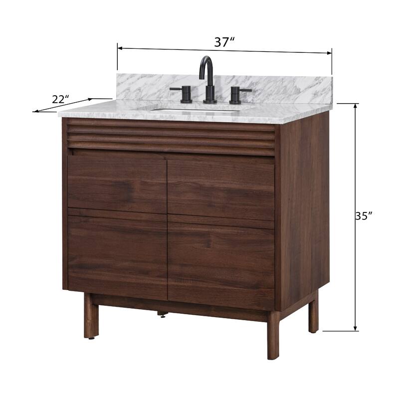 Avanity Carina Bathroom Vanity in Coffee Teak with Carrara White Marble Top