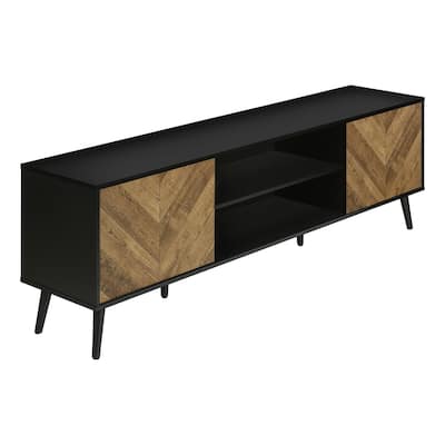 Contemporary 72-Inch Media Entertainment Center with Brown & Black Laminate Finish, Storage Cabinets & Open Shelf