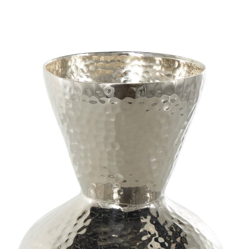 Silver Aluminum Metal Hammered Decorative Vase with Cone Shaped Opening
