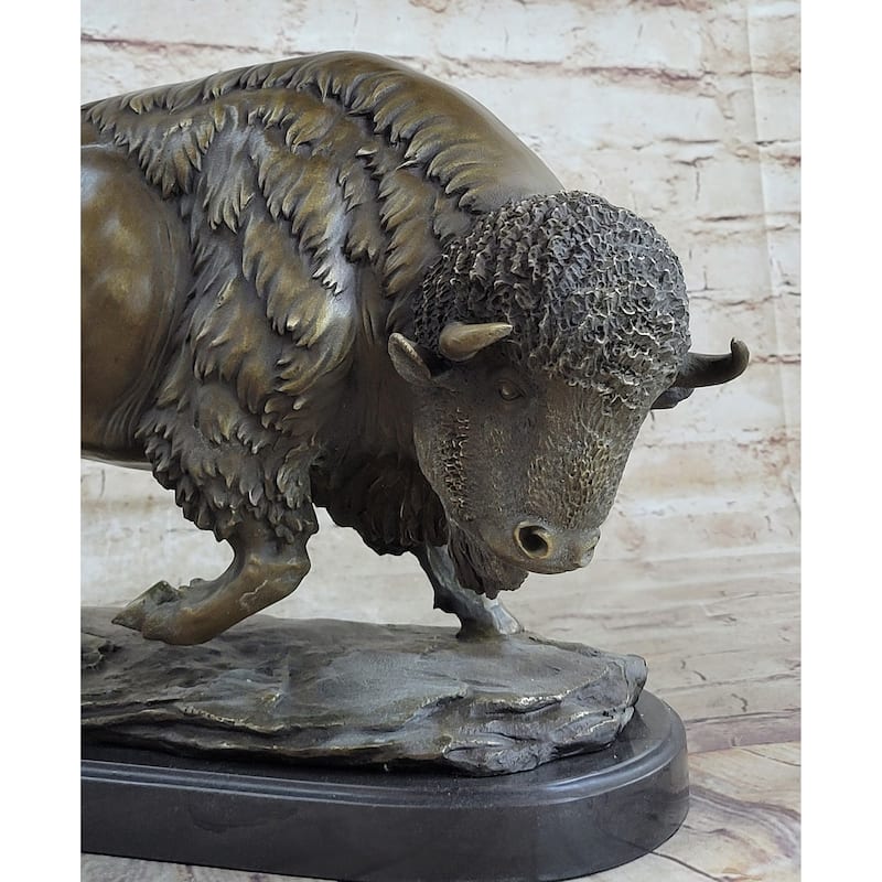 Large American Buffalo Bison Art Deco Sculpture Marble Base Figurine Figure Sale
