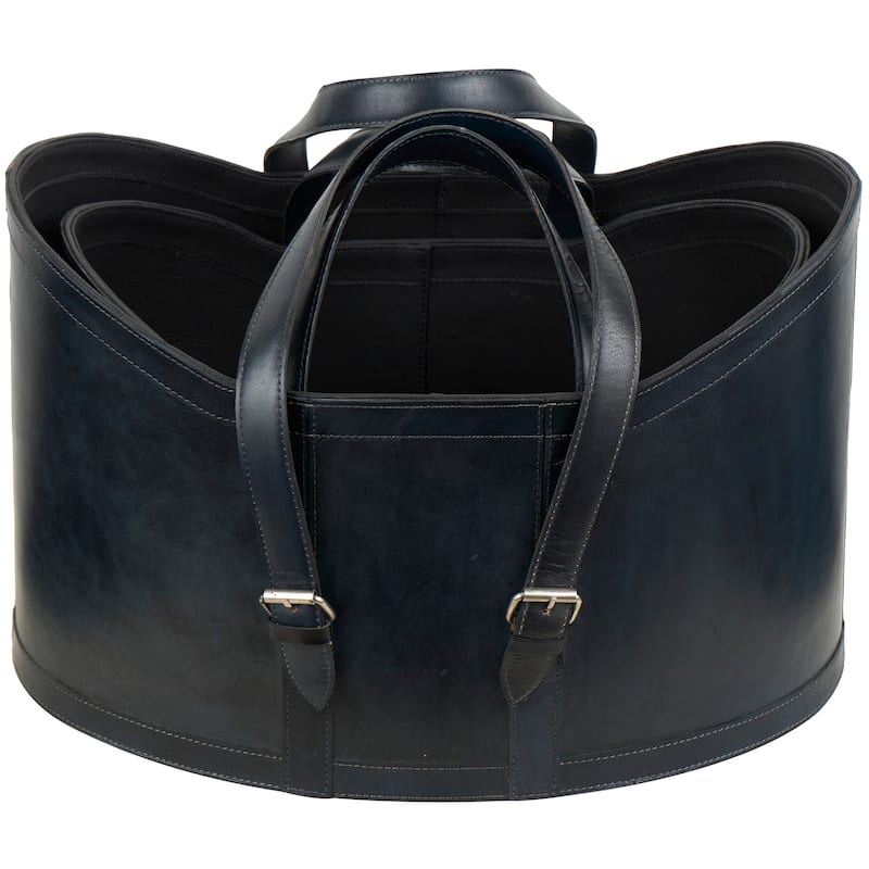 Modest Leather Handmade Storage Basket with Handles (Set of 2) - Brown or Dark Blue