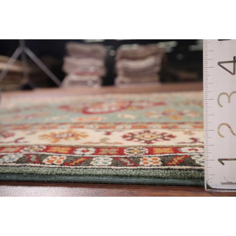 Hand Knotted Oriental 100% Wool Carpet Traditional Geometric Green Kazak Area Rug - 5' 10'' X 3' 11''