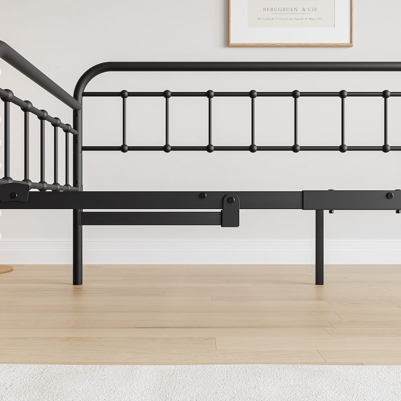 Black Twin Size Metal Daybed with Trundle and Steel Slat Support
