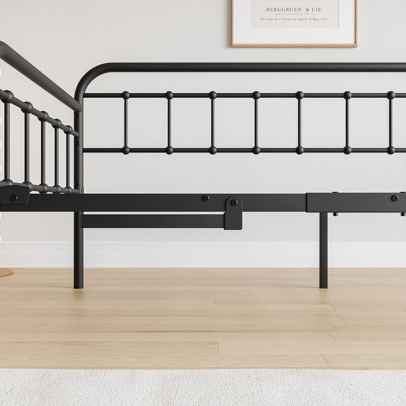 Twin Size Metal Daybed Frame for Bedroom, Pull-Out Trundle Bed with Heavy Duty Steel Slats Supports for Small Apartments